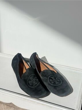 Tory Burch Black Suede Logo Loafers